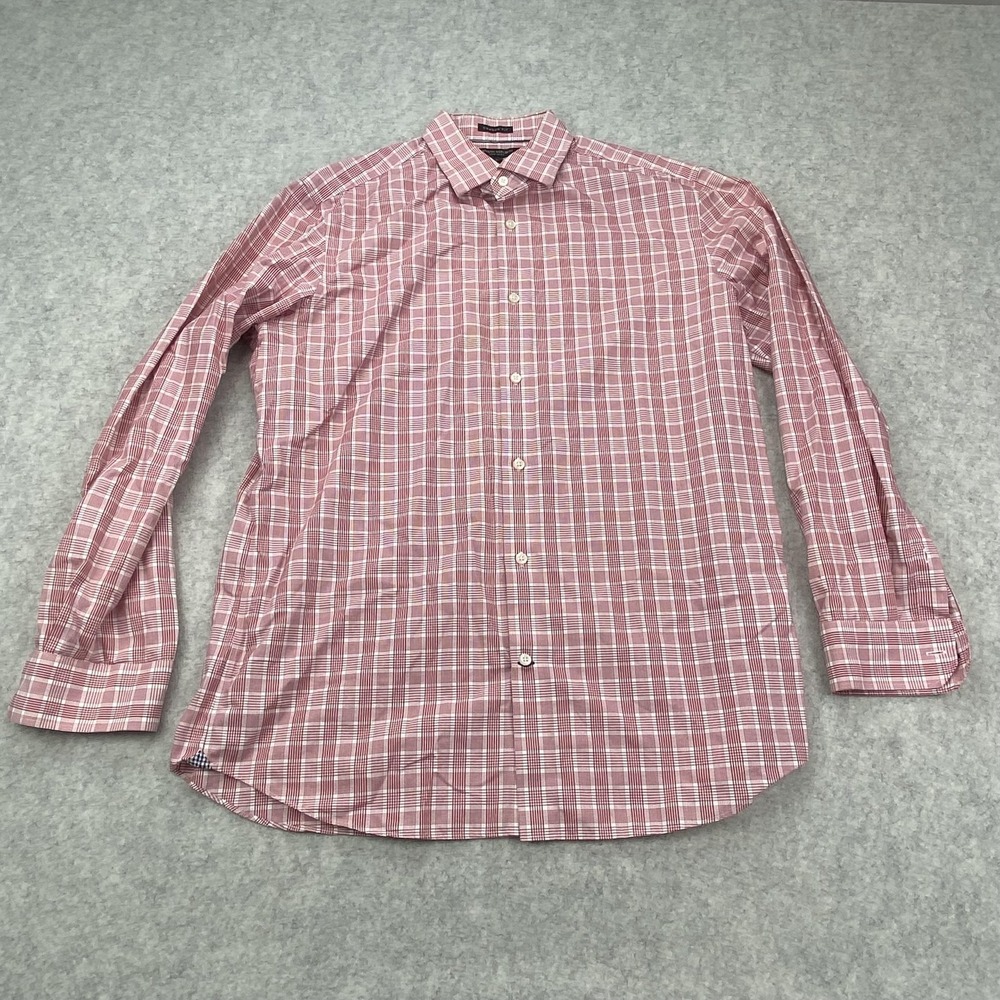 Banana Republic Shirt Mens Large Red Check Slim Fit Non Iron Long Sleeve Dress